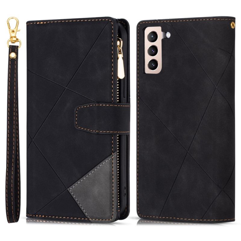 Capa Folio Para Samsung Galaxy S22 5G Bolso Com Zíper Gráfico Em Dois Tons