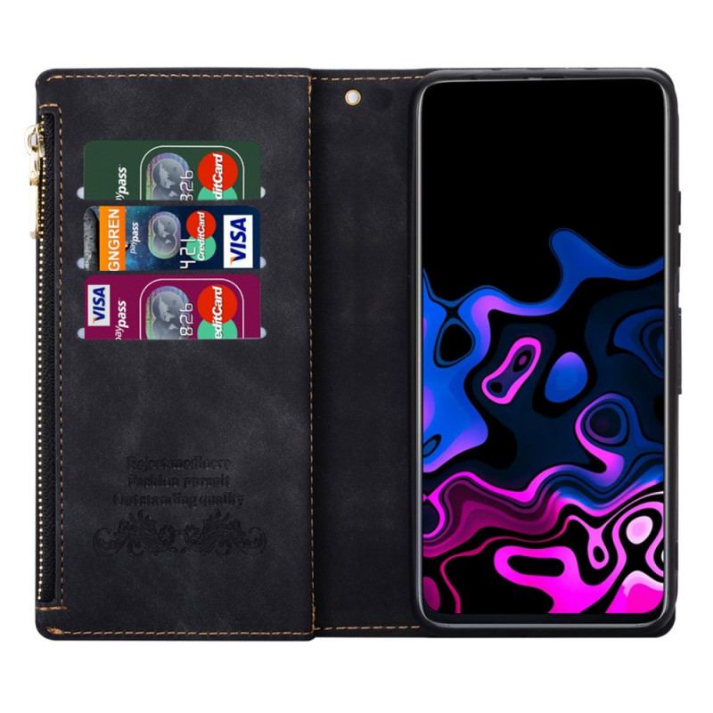 Capa Folio Para Samsung Galaxy S22 5G Bolso Com Zíper Gráfico Em Dois Tons