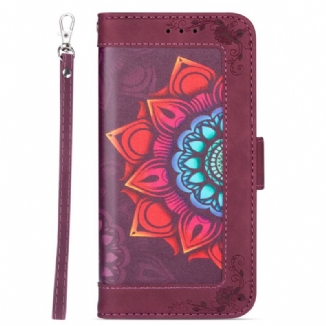 Capa Folio Para Samsung Galaxy S22 5G De Cordão Decoração Mandala Strappy