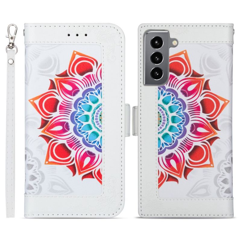 Capa Folio Para Samsung Galaxy S22 5G De Cordão Decoração Mandala Strappy