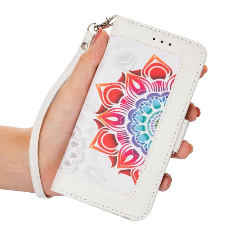 Capa Folio Para Samsung Galaxy S22 5G De Cordão Decoração Mandala Strappy