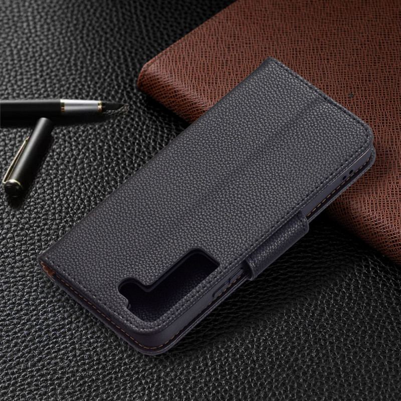 Capa Folio Para Samsung Galaxy S22 5G Flip Lichia Rabat Oblíqua