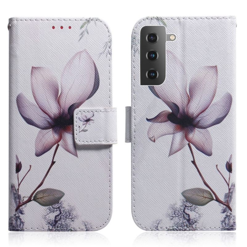 Capa Folio Para Samsung Galaxy S22 5G Flor Rosa Empoeirado