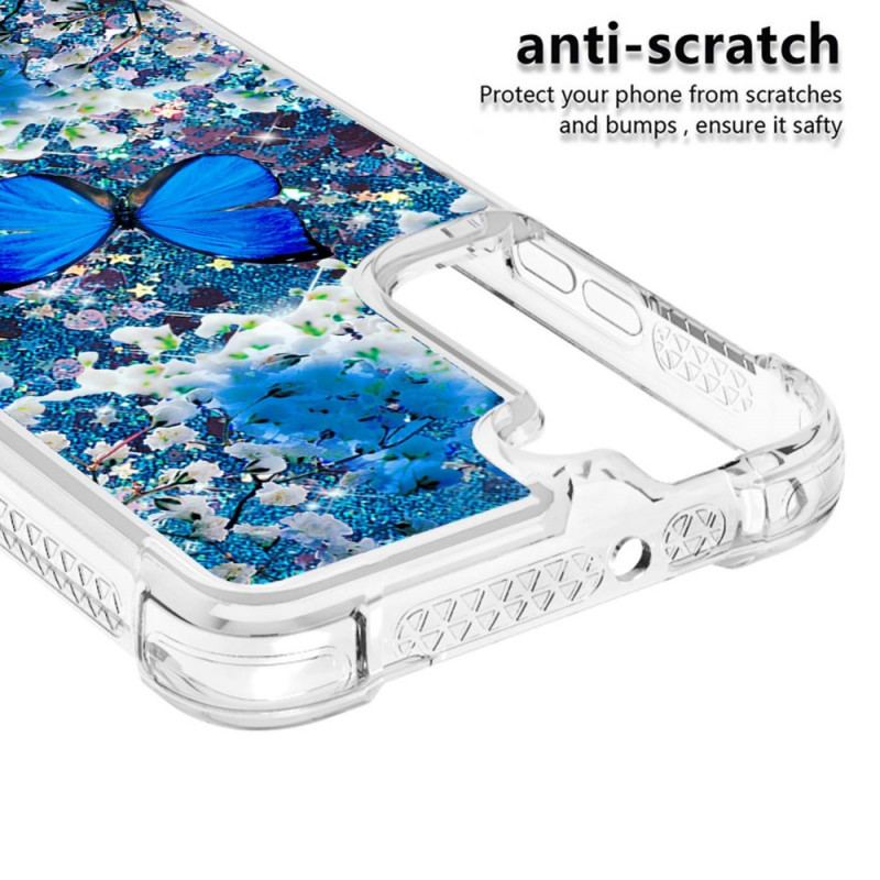 Capa Para Samsung Galaxy S22 5G Borboletas Azuis Brilhantes