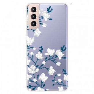 Capa Para Samsung Galaxy S22 5G Flores Brancas Sem Costura