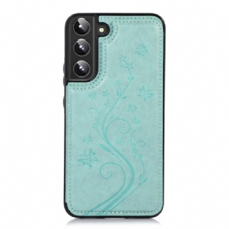 Capa Para Samsung Galaxy S22 5G Porta-cartões De Couro Sintético Suporte De Flores