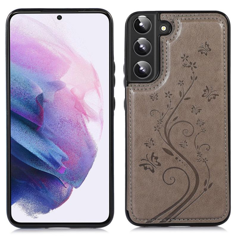 Capa Para Samsung Galaxy S22 5G Porta-cartões De Couro Sintético Suporte De Flores