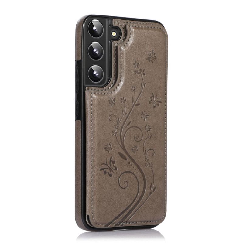 Capa Para Samsung Galaxy S22 5G Porta-cartões De Couro Sintético Suporte De Flores