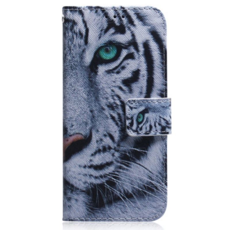 Capa Em Pele Para Oppo Reno 8 Lite Tigre Branco