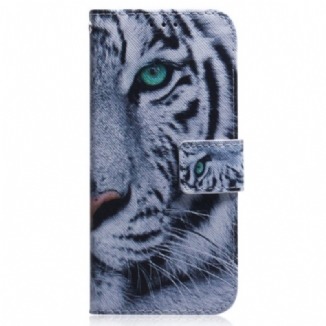 Capa Em Pele Para Oppo Reno 8 Lite Tigre Branco