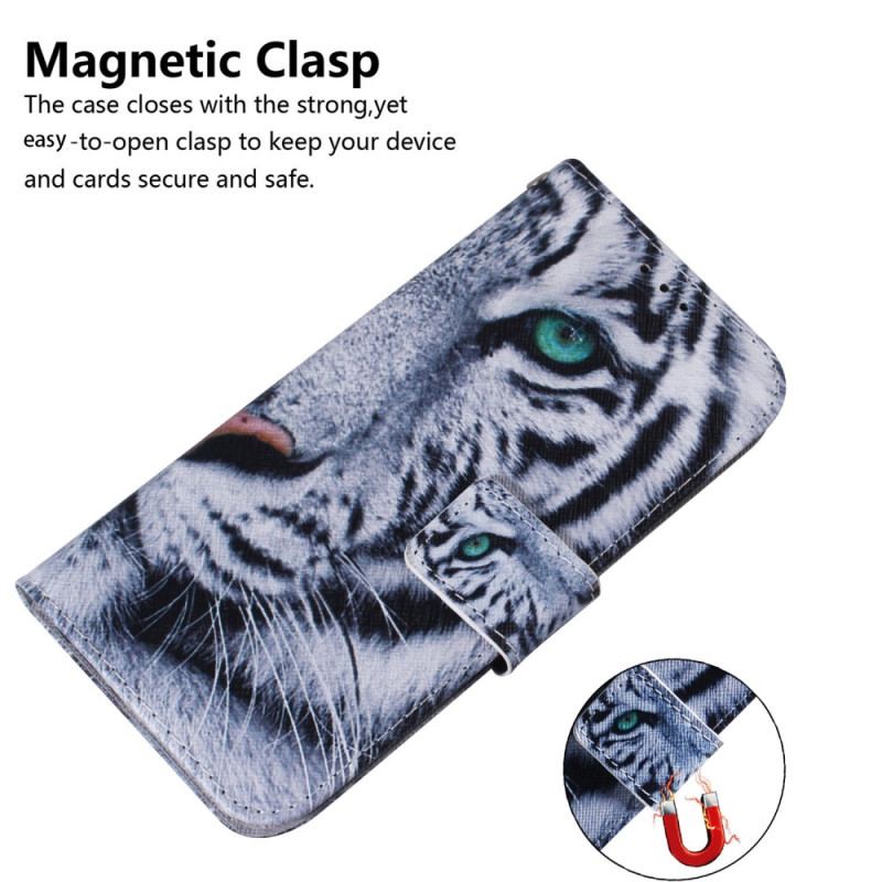 Capa Em Pele Para Oppo Reno 8 Lite Tigre Branco