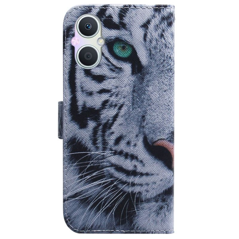 Capa Em Pele Para Oppo Reno 8 Lite Tigre Branco