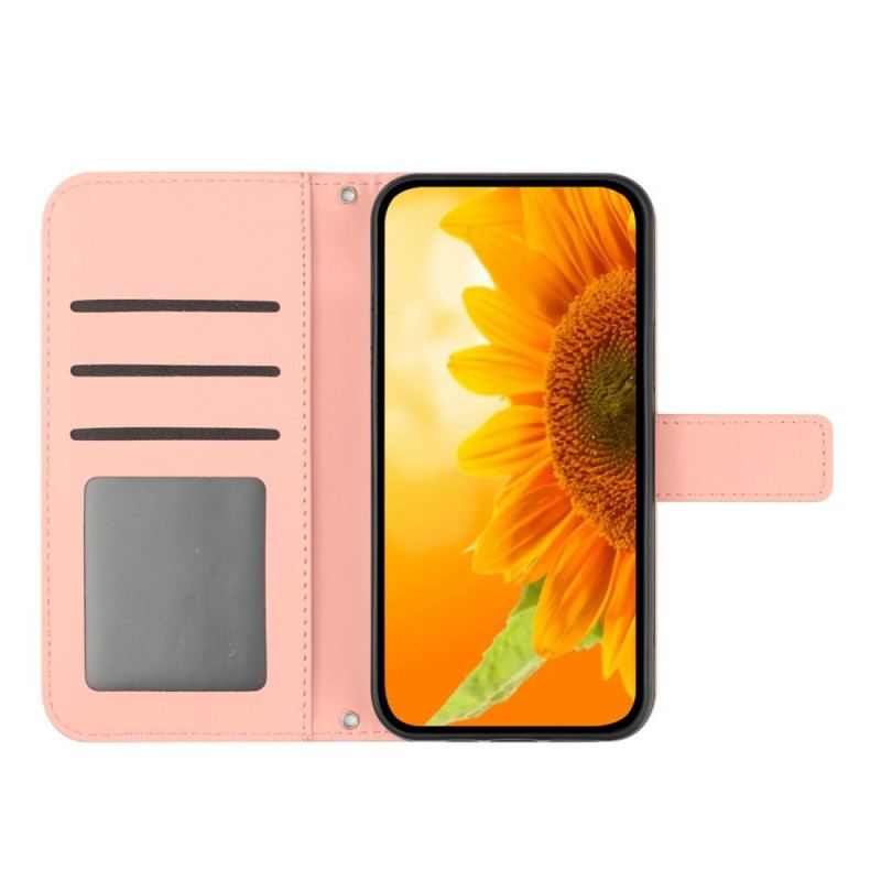 Capa Flip Para Oppo Reno 8 Lite Alça Girassol