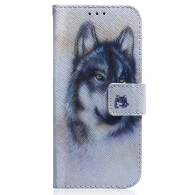 Capa Flip Para Oppo Reno 8 Lite Aquarela Lobo