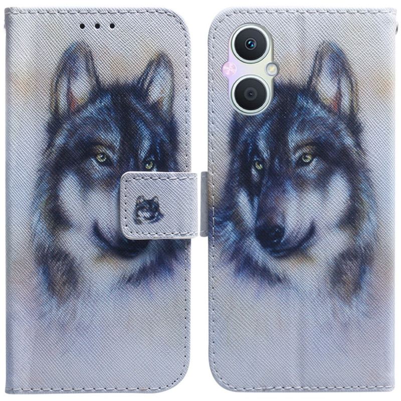 Capa Flip Para Oppo Reno 8 Lite Aquarela Lobo