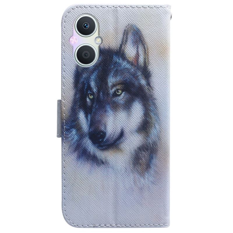 Capa Flip Para Oppo Reno 8 Lite Aquarela Lobo