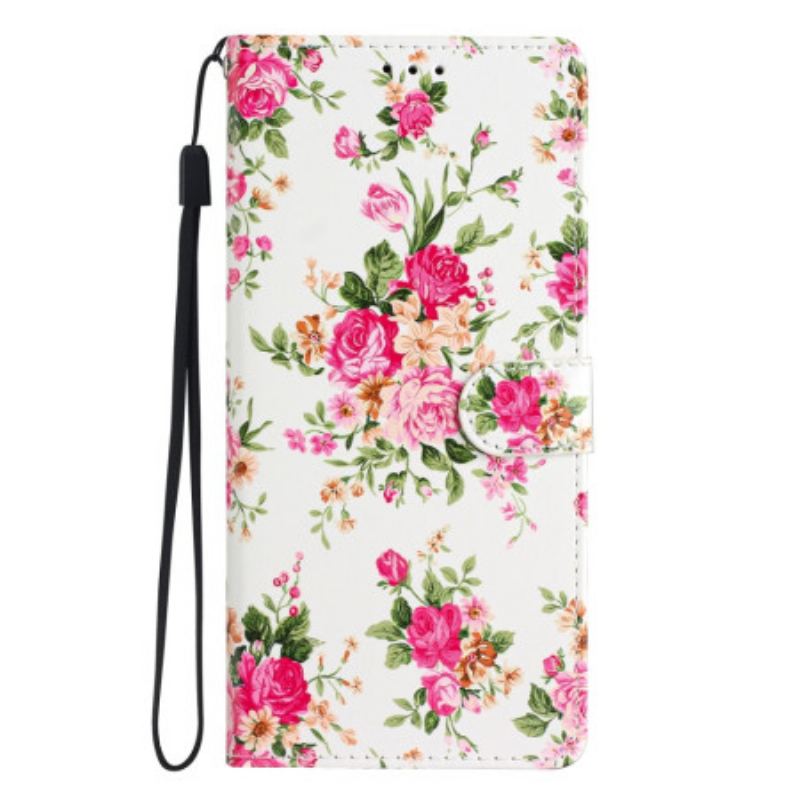 Capa Flip Para Oppo Reno 8 Lite De Cordão Flores Da Liberdade Da Correia