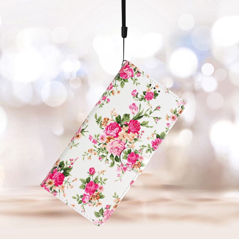 Capa Flip Para Oppo Reno 8 Lite De Cordão Flores Da Liberdade Da Correia