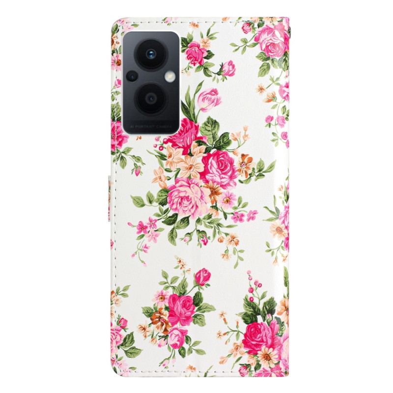 Capa Flip Para Oppo Reno 8 Lite De Cordão Flores Da Liberdade Da Correia