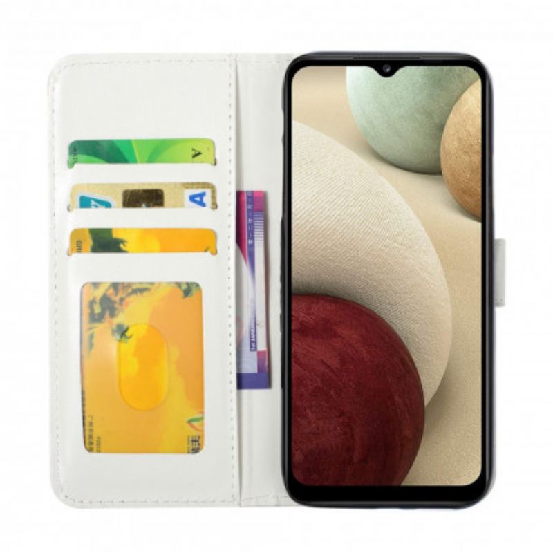 Capa De Couro Para Samsung Galaxy A22 De Cordão Voo De Borboletas Em Cordão