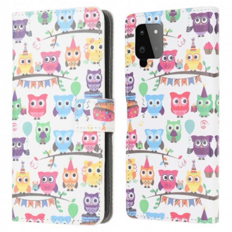 Capa De Couro Para Samsung Galaxy A22 Corujas