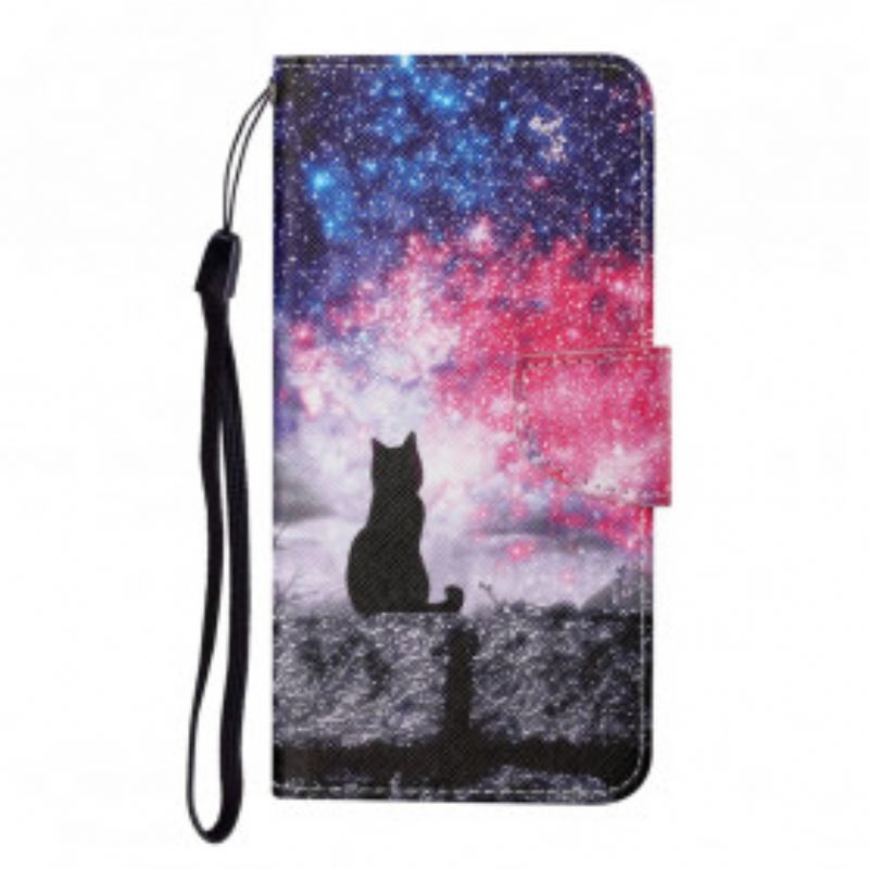 Capa De Couro Para Samsung Galaxy A22 Histórias De Gatos Com Cordão