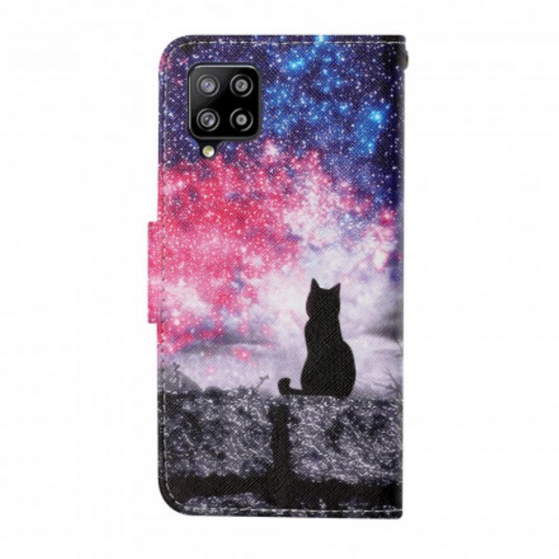 Capa De Couro Para Samsung Galaxy A22 Histórias De Gatos Com Cordão