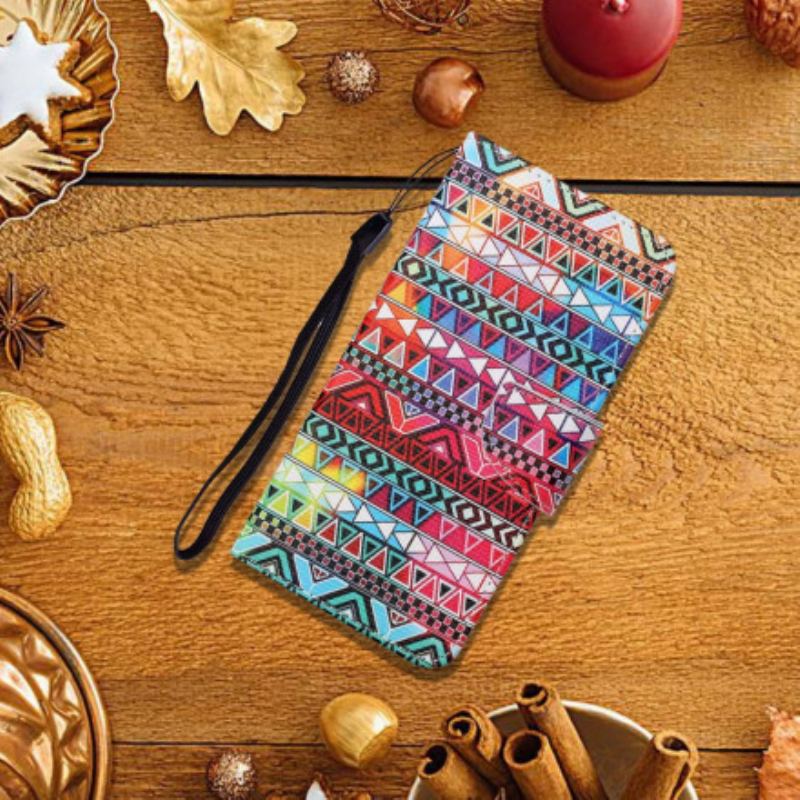 Capa De Couro Para Samsung Galaxy A22 Patchwork Com Cordão