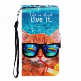 Capa Flip Para Samsung Galaxy A22 De Cordão Cat Live It Strappy