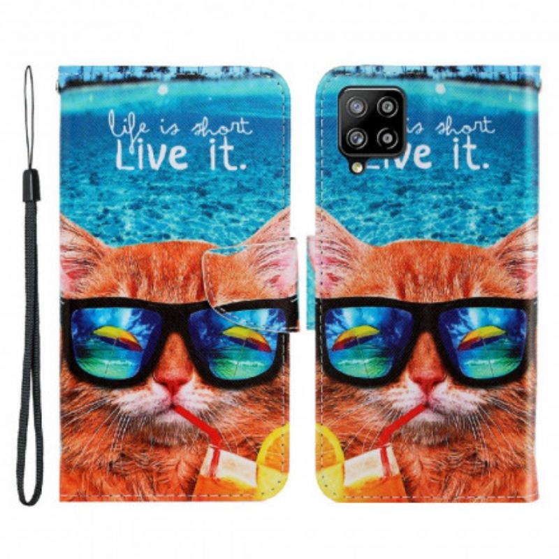 Capa Flip Para Samsung Galaxy A22 De Cordão Cat Live It Strappy