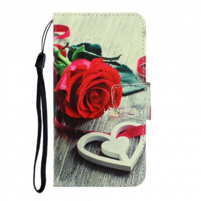 Capa Flip Para Samsung Galaxy A22 De Cordão Flores Coloridas Com Tiras