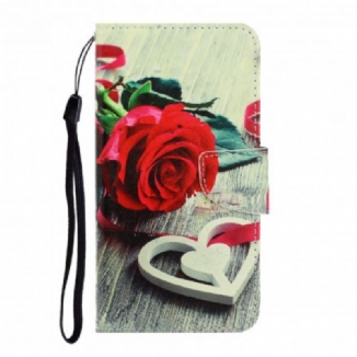 Capa Flip Para Samsung Galaxy A22 De Cordão Flores Coloridas Com Tiras