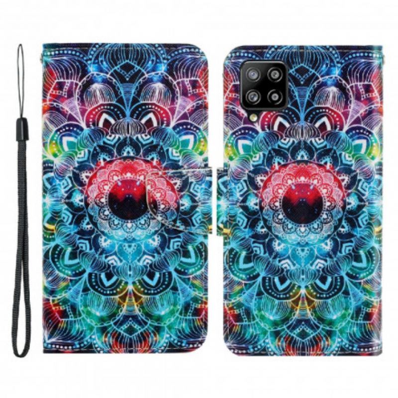 Capa Flip Para Samsung Galaxy A22 De Cordão Mandala De Tiras Chamativas