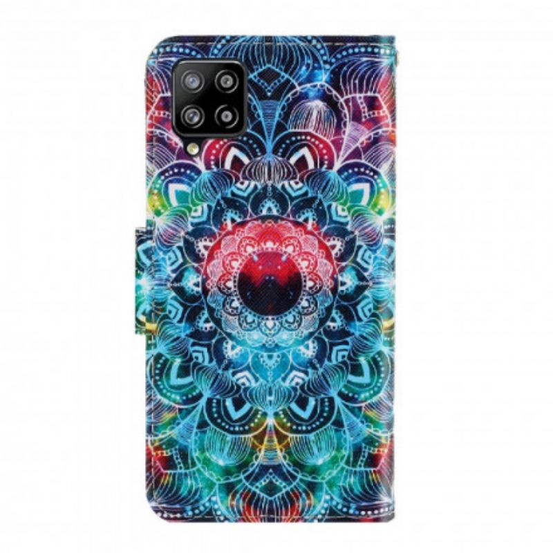 Capa Flip Para Samsung Galaxy A22 De Cordão Mandala De Tiras Chamativas