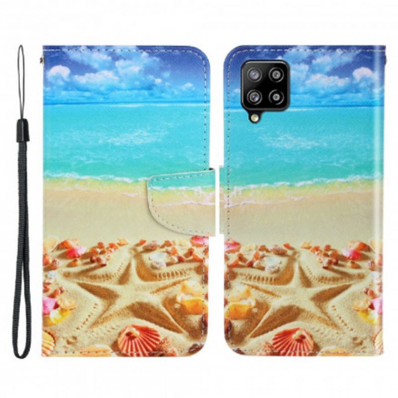 Capa Flip Para Samsung Galaxy A22 De Cordão Praia Da Corda