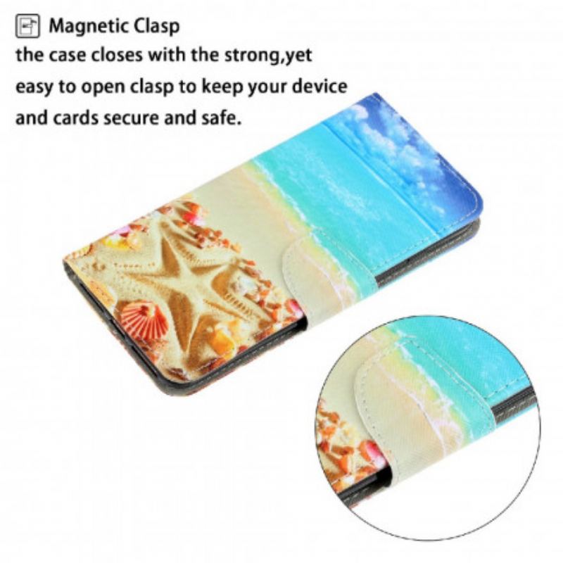 Capa Flip Para Samsung Galaxy A22 De Cordão Praia Da Corda