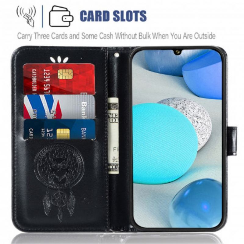 Capa Flip Para Samsung Galaxy A22 Coruja Apanhador De Sonhos Efeito Couro