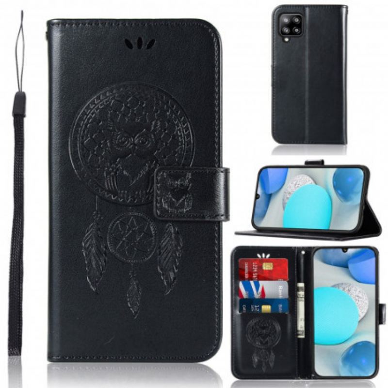 Capa Flip Para Samsung Galaxy A22 Coruja Apanhador De Sonhos Efeito Couro