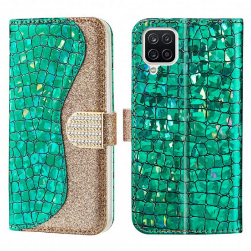 Capa Flip Para Samsung Galaxy A22 Diamantes De Crocodilo