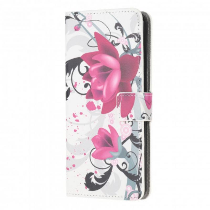 Capa Flip Para Samsung Galaxy A22 Flores Tropicais