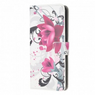 Capa Flip Para Samsung Galaxy A22 Flores Tropicais