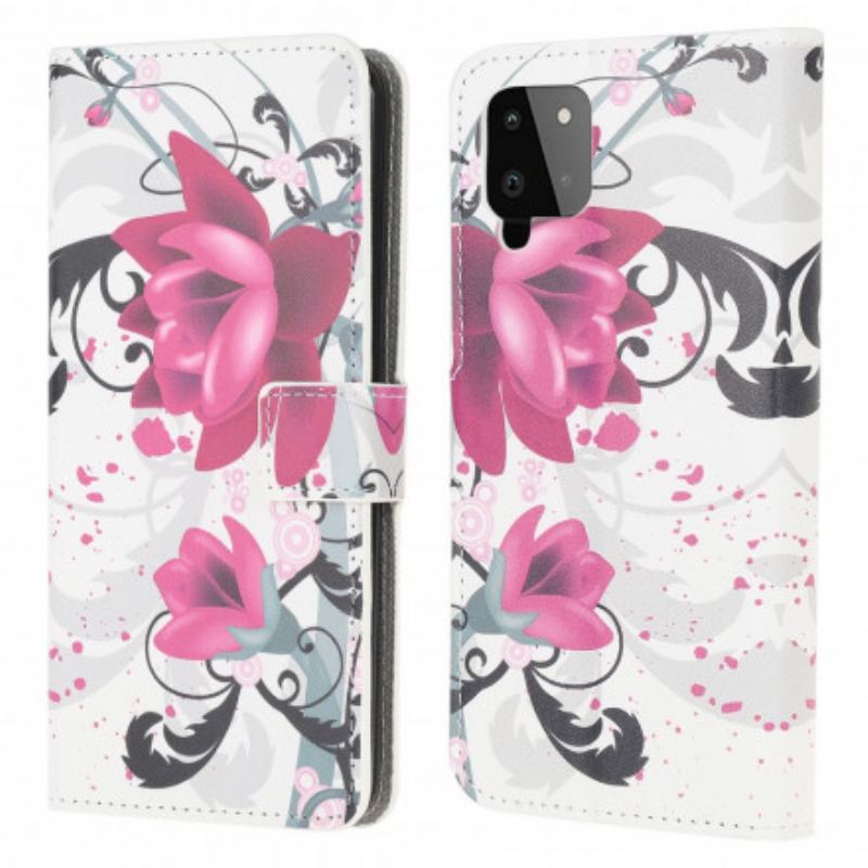 Capa Flip Para Samsung Galaxy A22 Flores Tropicais