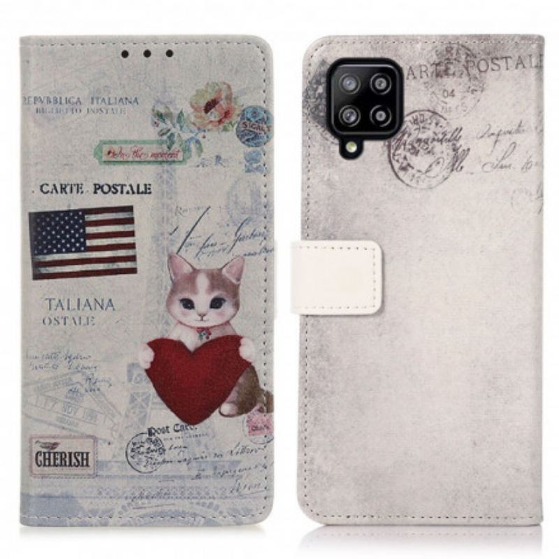 Capa Flip Para Samsung Galaxy A22 Gato Viajante