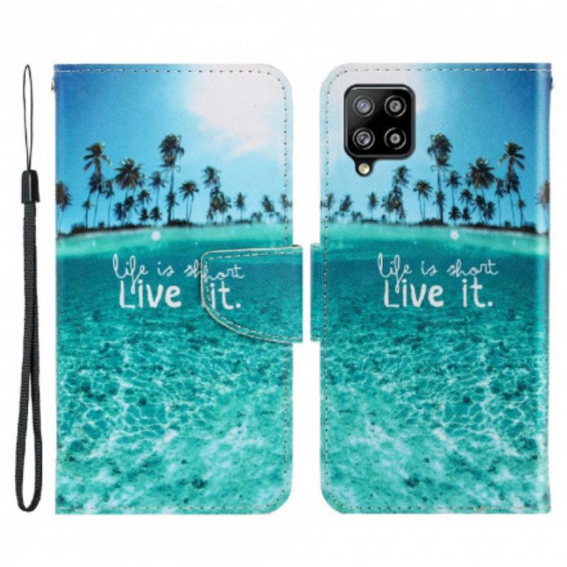 Capa Folio Para Samsung Galaxy A22 De Cordão Viva Na Lanyard