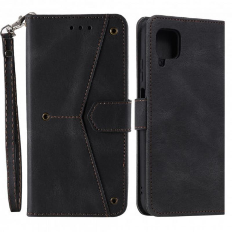 Capa Folio Para Samsung Galaxy A22 Costuras Com Toque De Pele