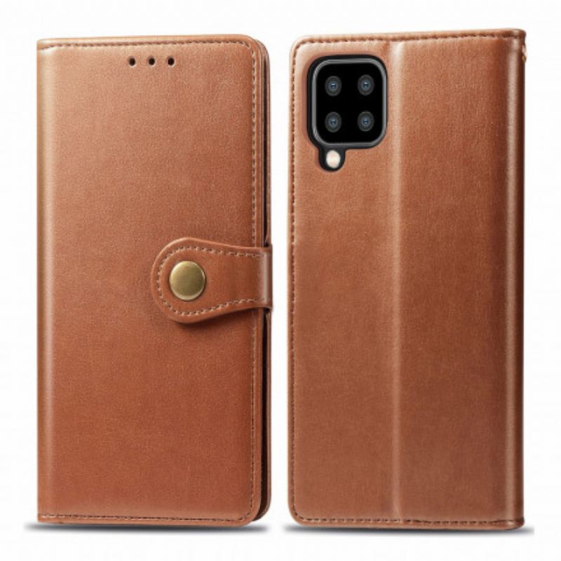 Capa Folio Para Samsung Galaxy A22 Couro Falso E Fecho Vintage