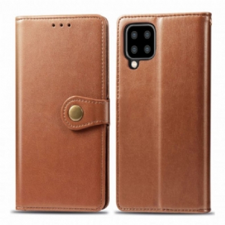 Capa Folio Para Samsung Galaxy A22 Couro Falso E Fecho Vintage