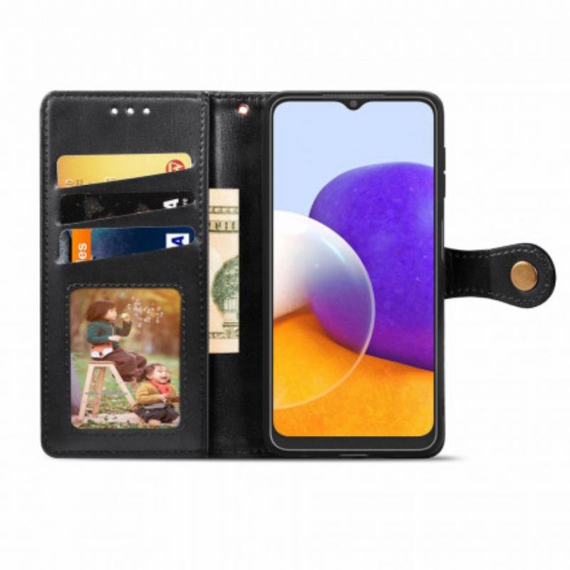 Capa Folio Para Samsung Galaxy A22 Couro Falso E Fecho Vintage