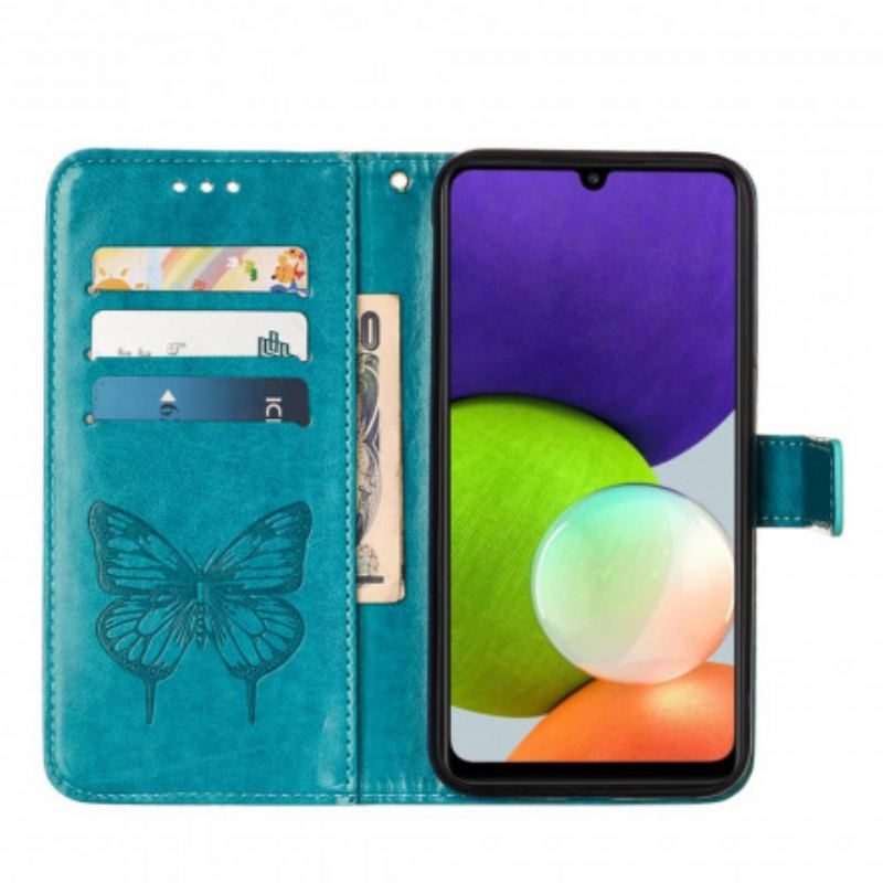 Capa Folio Para Samsung Galaxy A22 Design De Borboleta Com Cordão