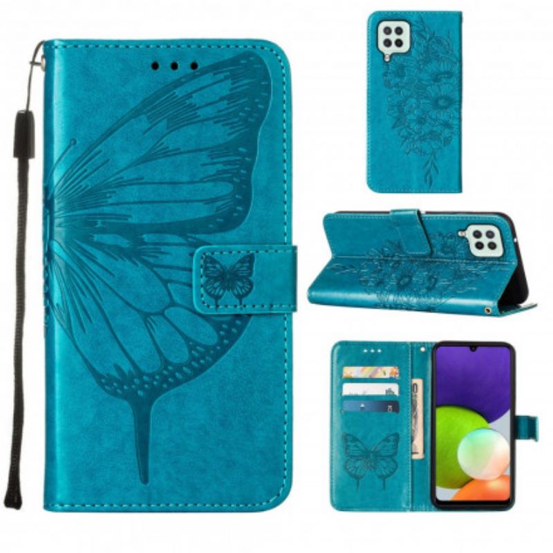 Capa Folio Para Samsung Galaxy A22 Design De Borboleta Com Cordão